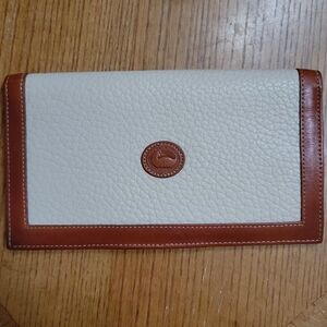 Dooney & Bourke Vintage Leather Checkbook Cover Wallet Cream & Tan Made in USA